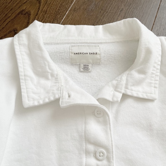 American Eagle Fleece Polo Sweatshirt White Small - Picture 6 of 6